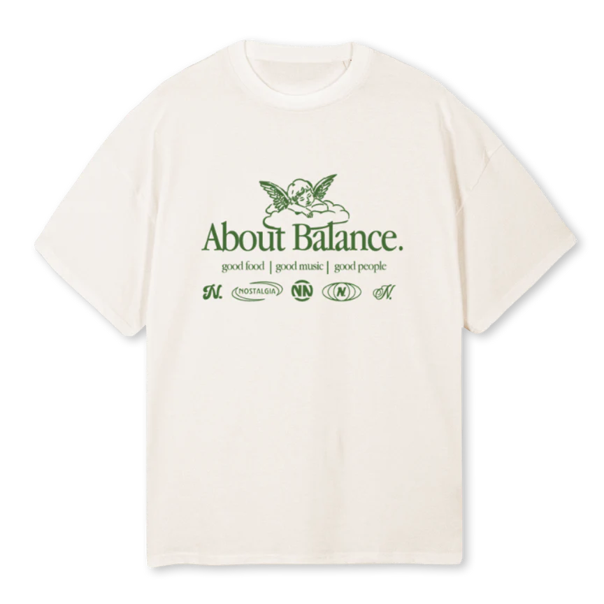 ABOUTBALANCE Vintage White Oversized Tee.