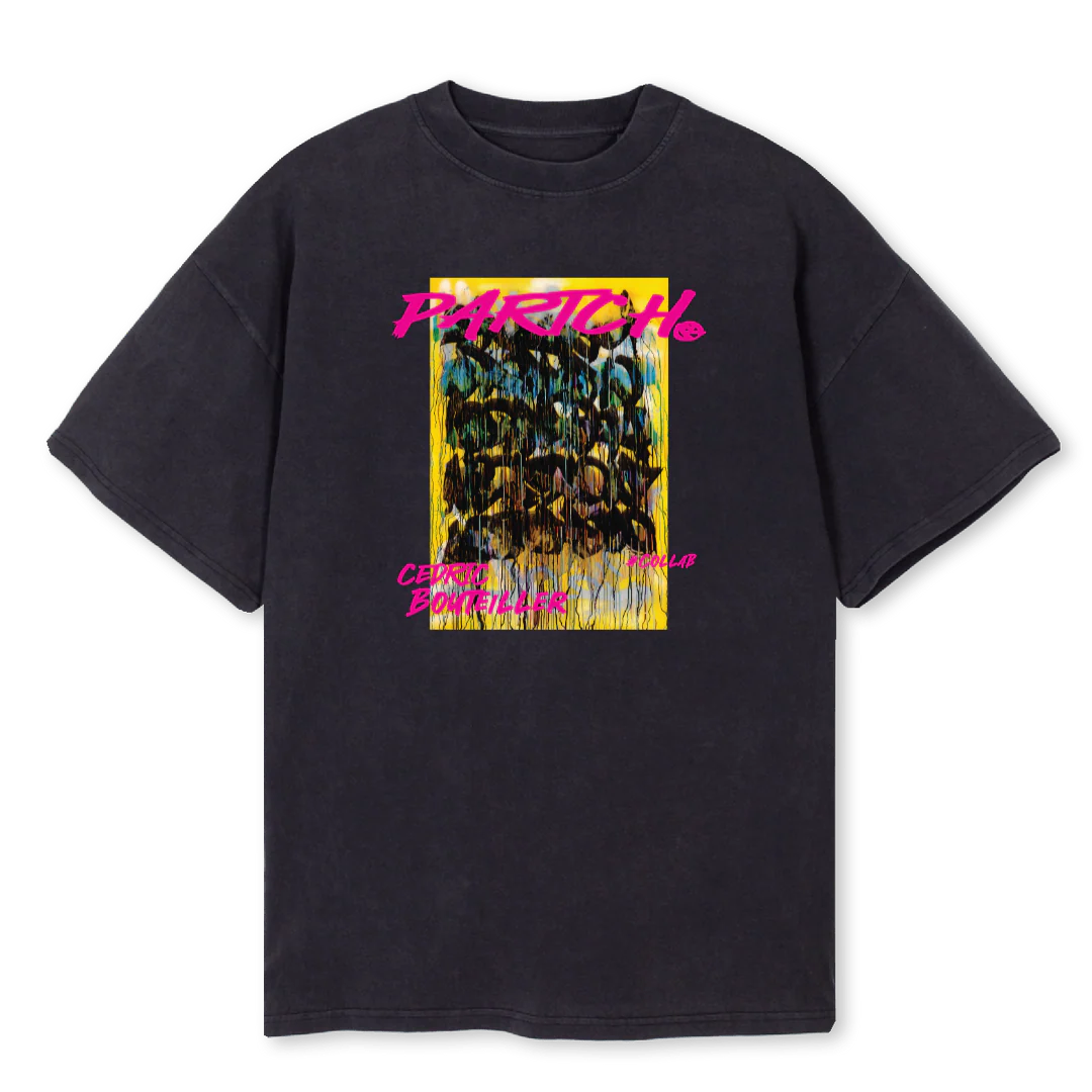 ABSTRACTTWOYELVB Vintage Black Oversized Tee.