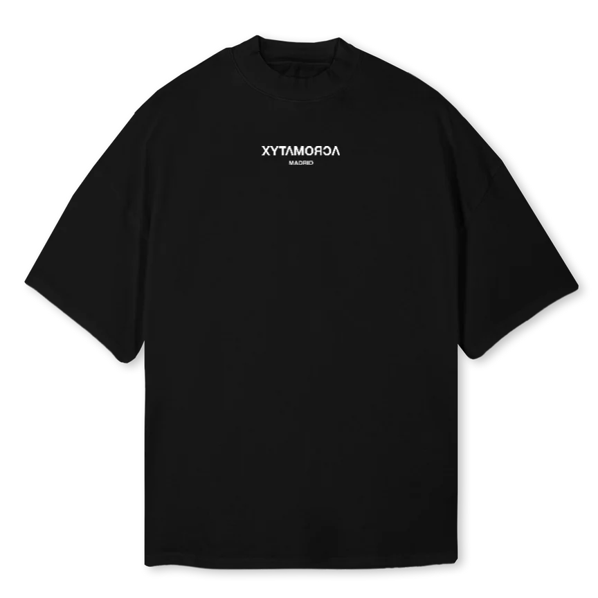ACROMATYX OCHO  Black Oversized Mock Neck Tee.