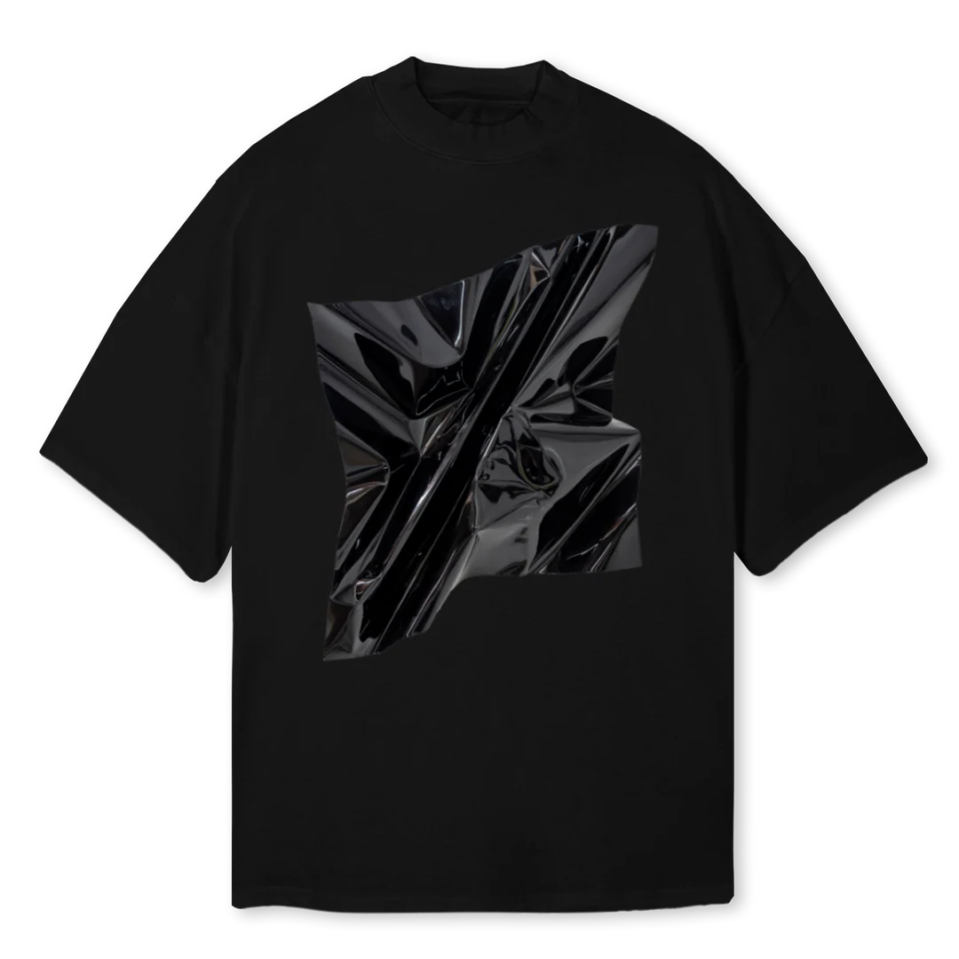 ACROMATYXXALDO Black Oversized Mock Neck Tee.