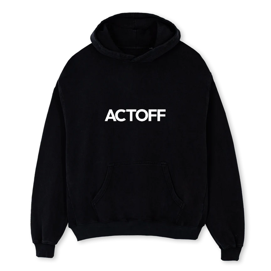 ACTOFF FRONT LOG Black Oversized Hoodie.