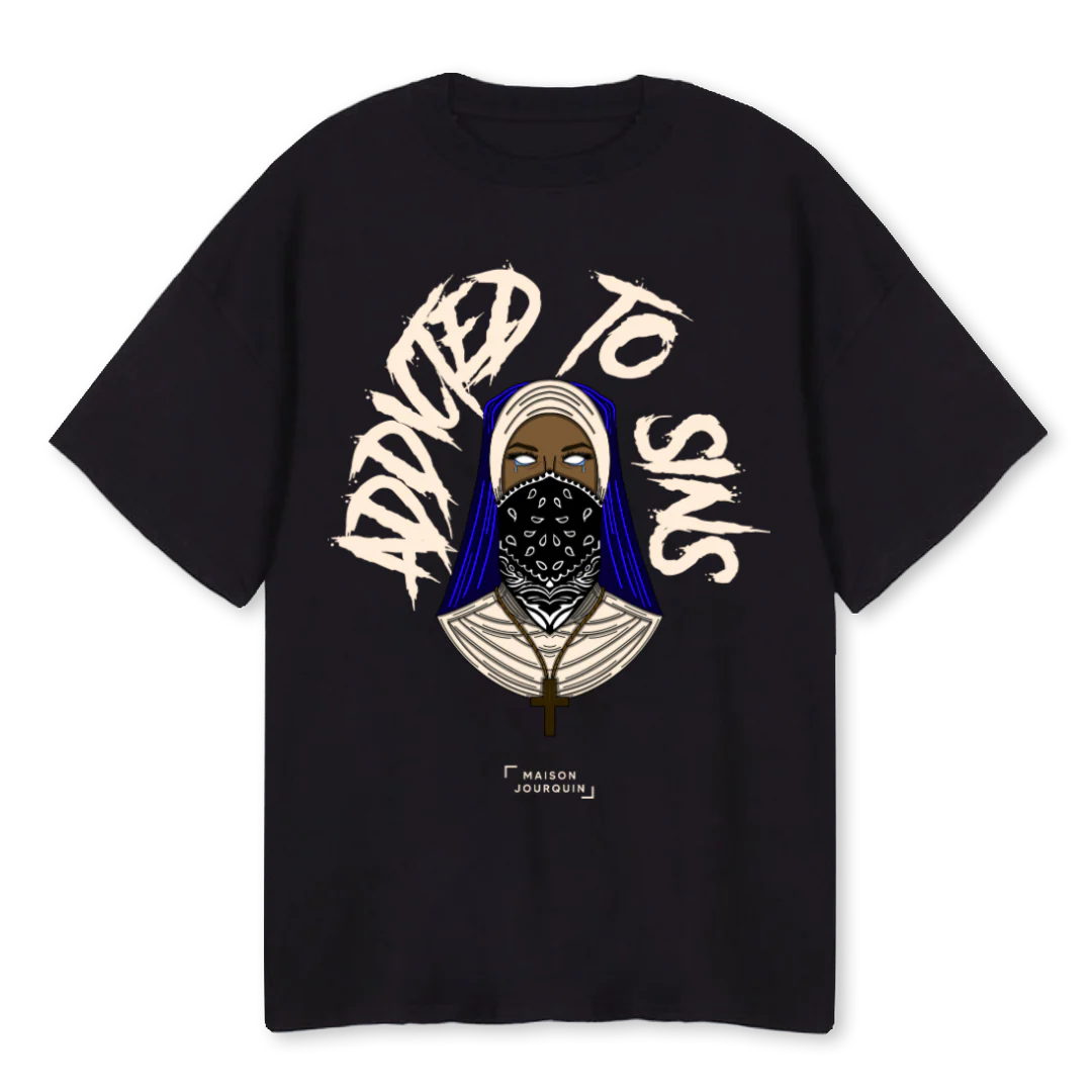 ADDICTED TO SINS Black Oversized Tee.