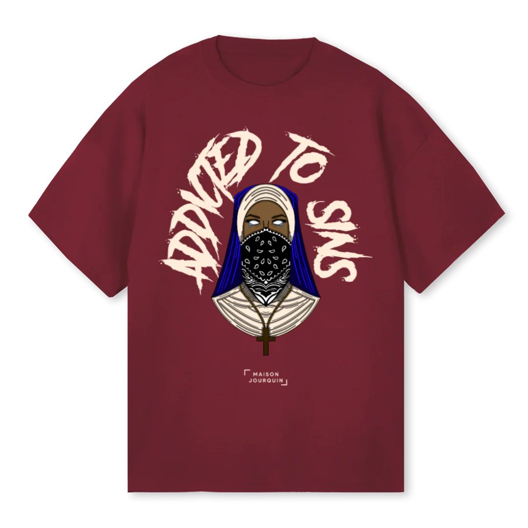 ADDICTED TO SINS Burgundy Oversized Tee.