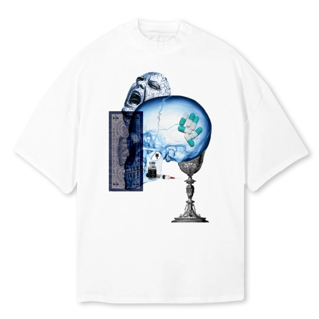 ADDICTED  White Oversized Mock Neck Tee.