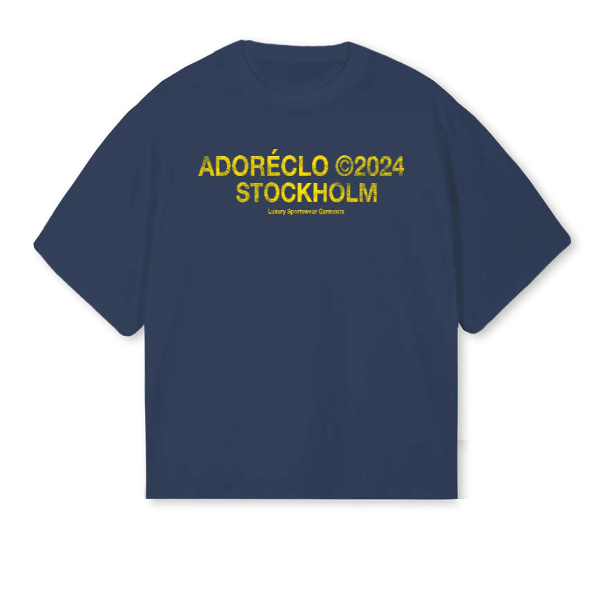 ADORESTHLMM Navy Blue Oversized Boxy Tee.