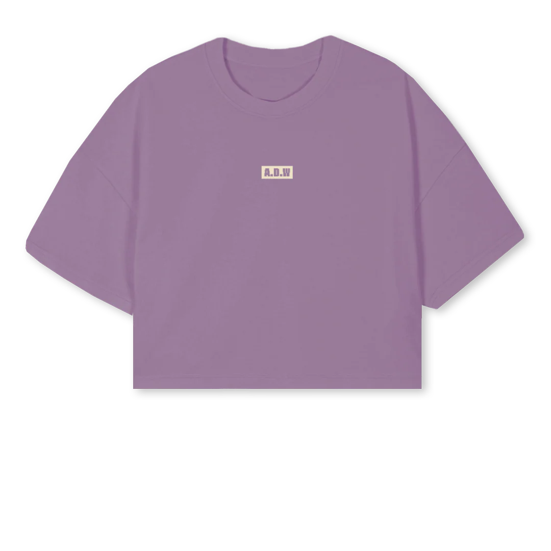 ADWBOXLOGOBG Purple Cropped Oversized Tee.