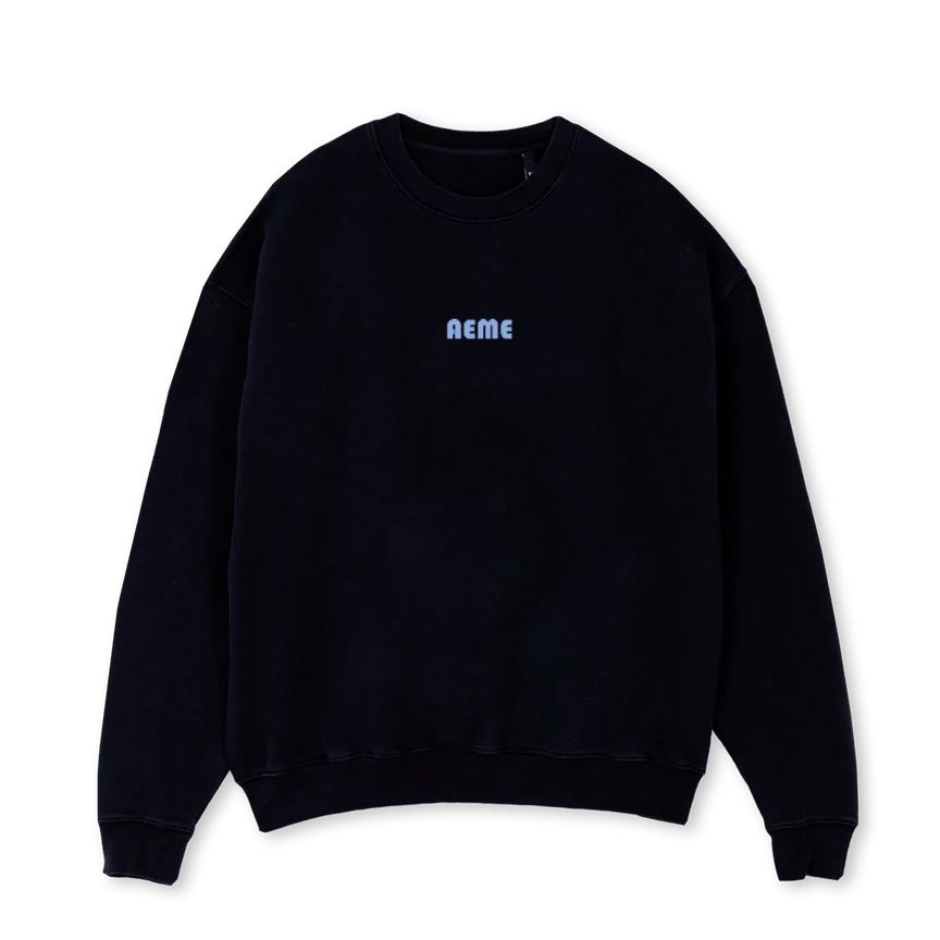 AEME NUMERO DUO Black Oversized Crewneck Sweater.