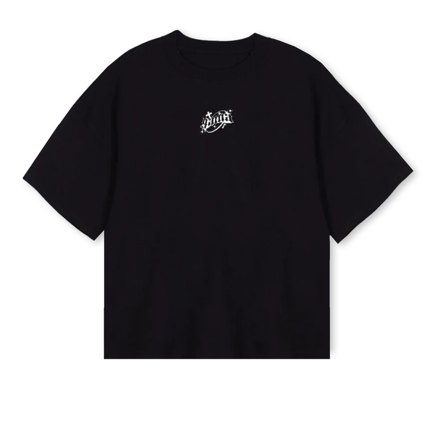 GAMATEE_WB Black Oversized Boxy Tee