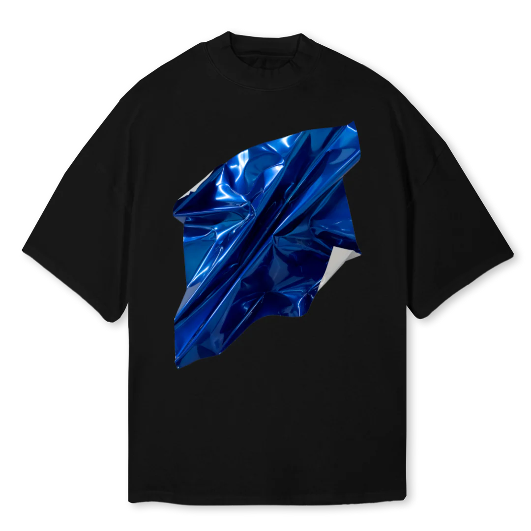 ALDOXACROMATYX Black Oversized Mock Neck Tee.