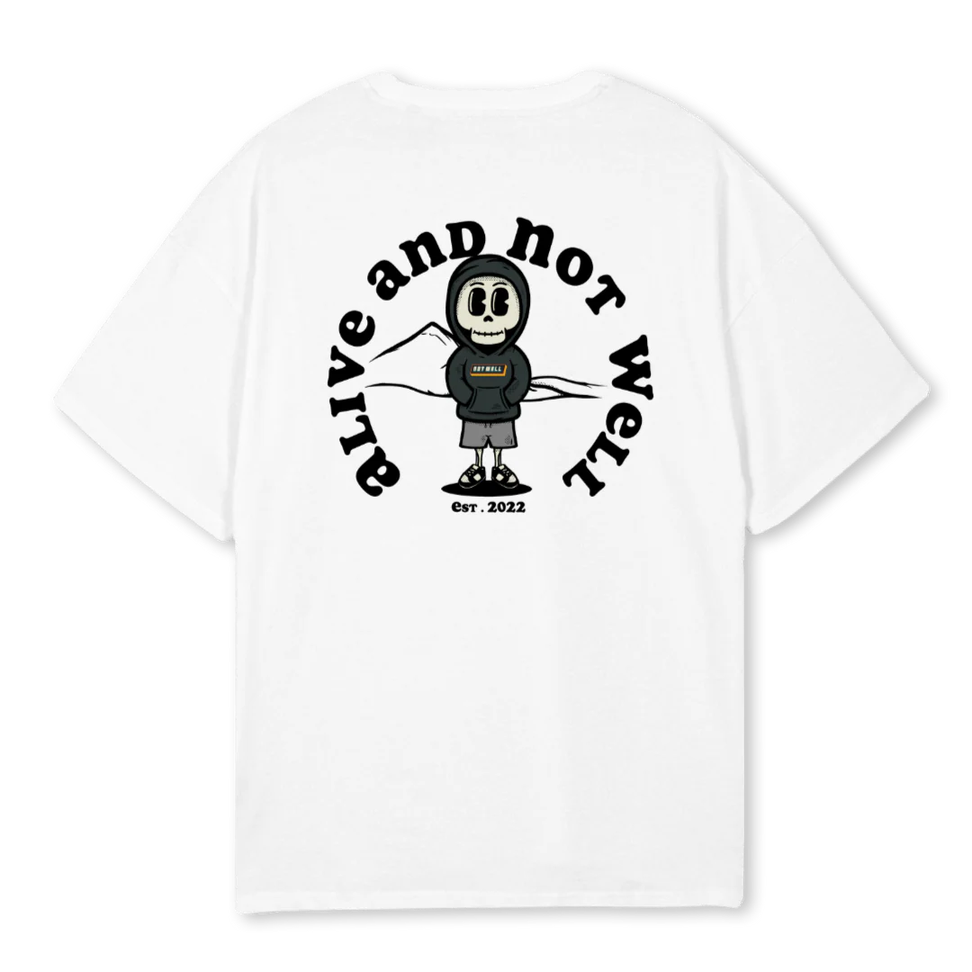 ALIVE AND NOT WELL White Oversized Tee. - Image 2