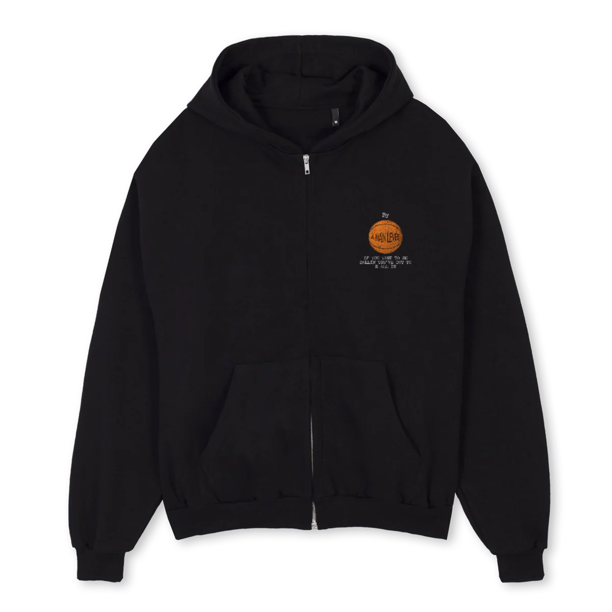ALLIN Black Oversized Zipped Hoodie.