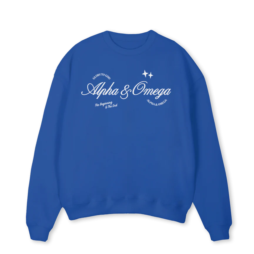 ALPHACREW Cobalt Blue Oversized Crewneck Sweater.