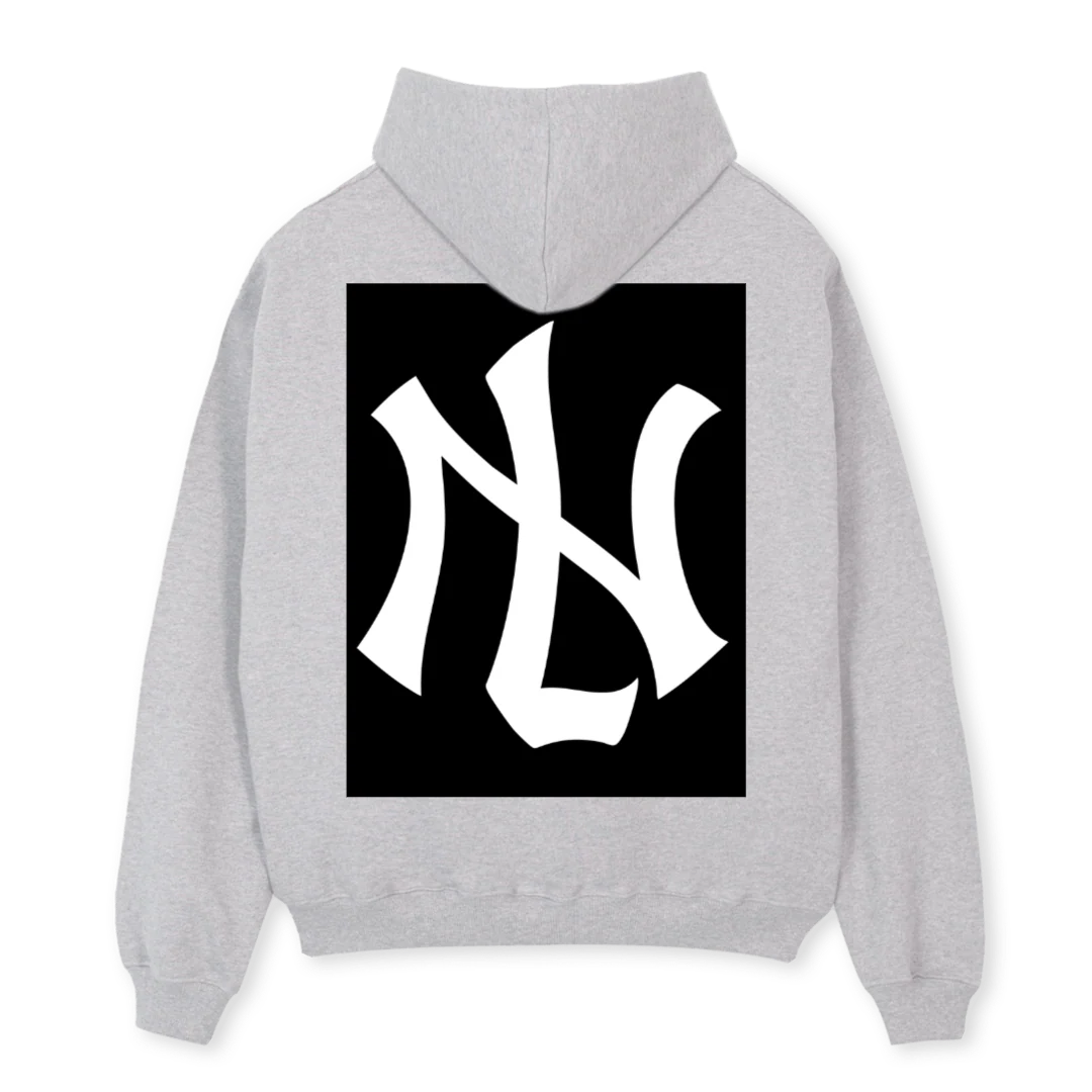 AMLNYFINALHOOD Light Grey Marl Oversized Hoodie. - Image 2