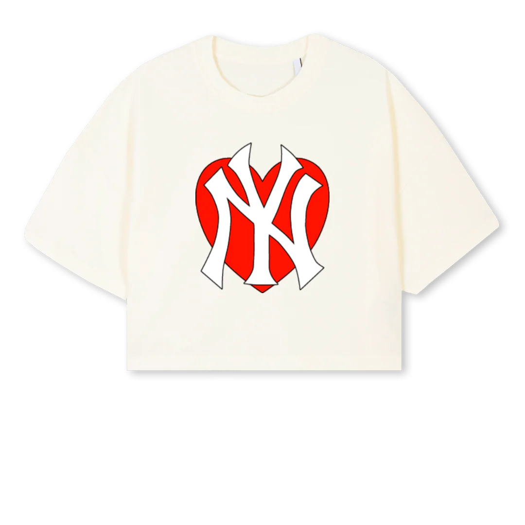AMOUR NY Cream Cropped Oversized Tee.