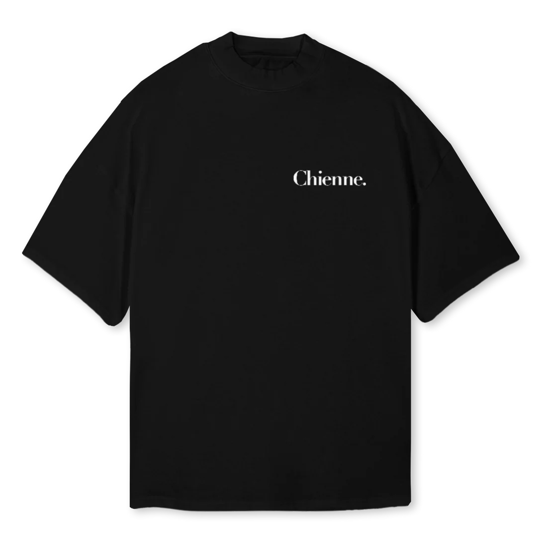 AMOURCHIENNEMOCKNECK Black Oversized Mock Neck Tee.