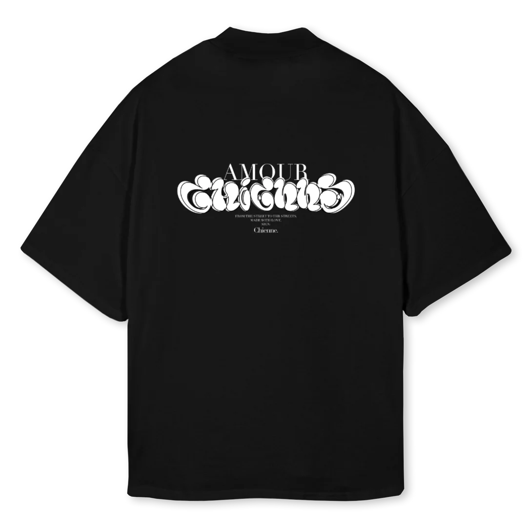 AMOURCHIENNEMOCKNECK Black Oversized Mock Neck Tee. - Image 2