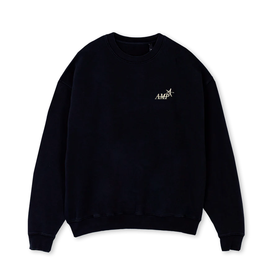 AMPJUMPERBLACK Black Oversized Crewneck Sweater.