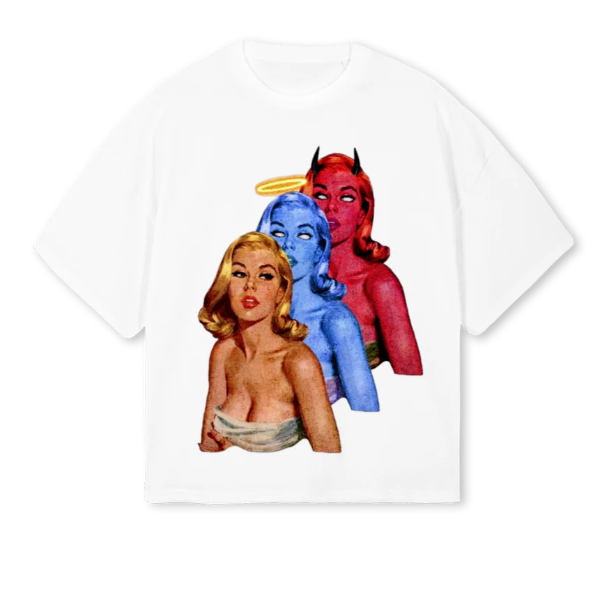 ANGELDEVIL White Oversized Boxy Tee.