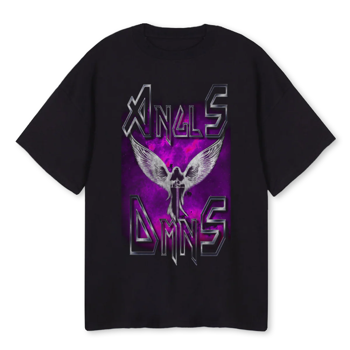 ANGLSDMNSTWO Black Oversized Tee.