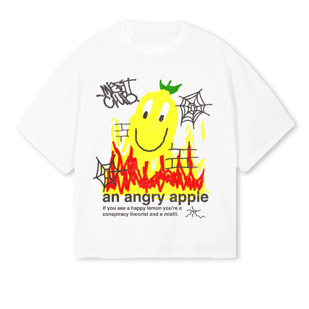 ANGRYAPPLE White Oversized Boxy Tee.
