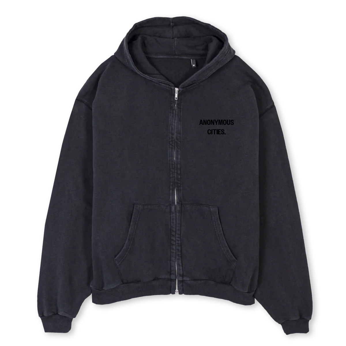 ANMCTSLOGOZIPUP Vintage Black Oversized Zipped Hoodie.