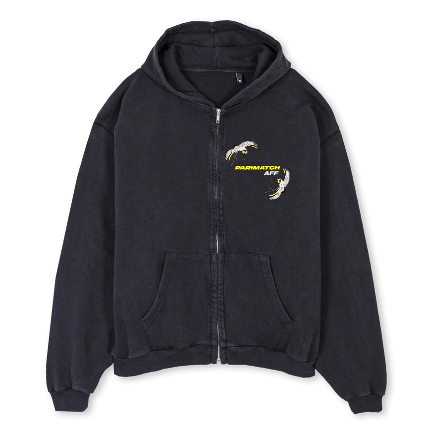 APMBIRDHOODIE Vintage Black Oversized Zipped Hoodie.