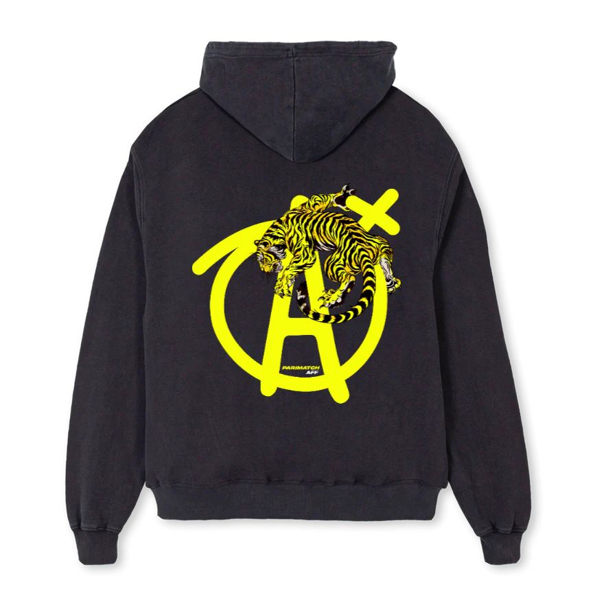 APMTIGERHOODIE Vintage Black Oversized Zipped Hoodie. - Image 2