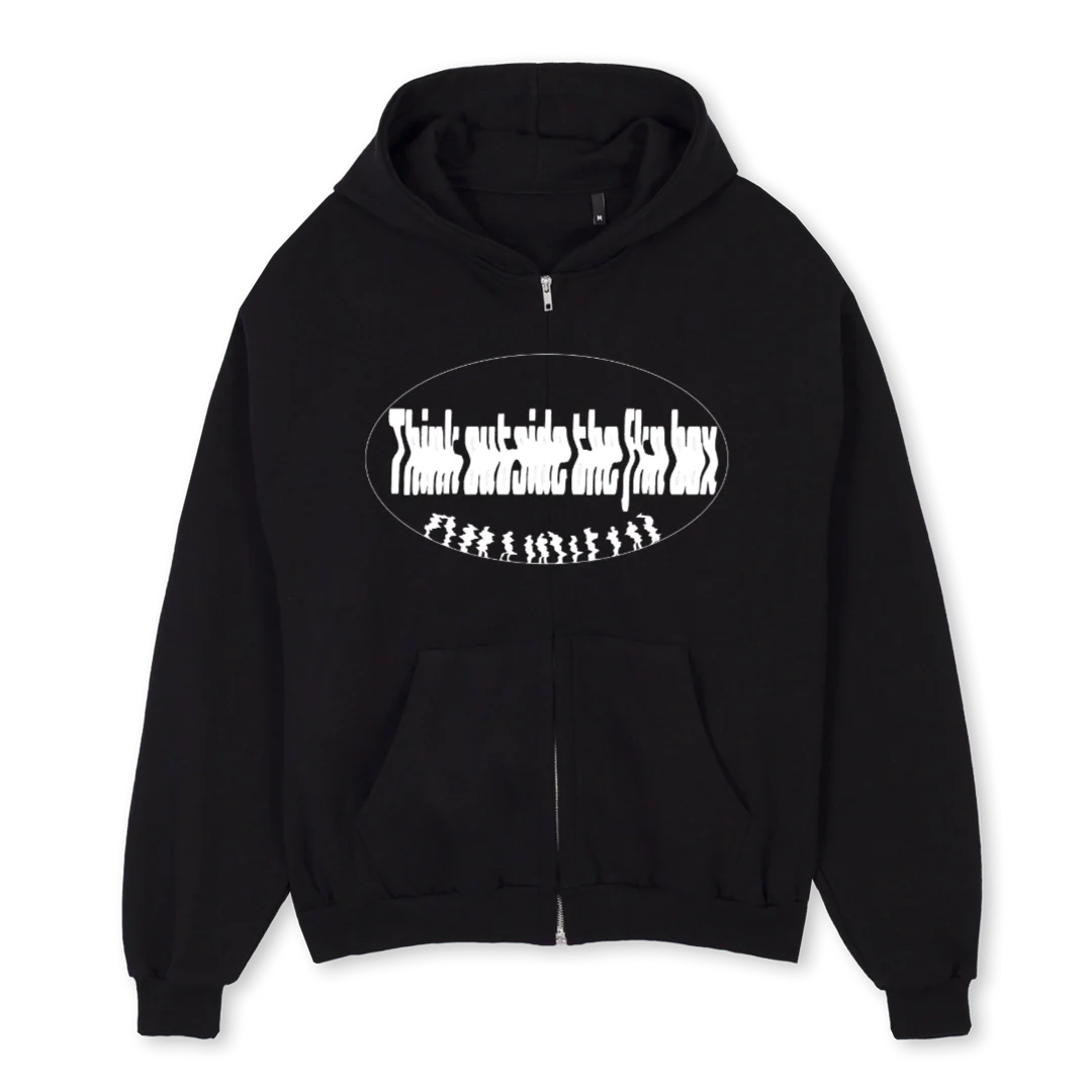 AUBNOS  Black Oversized Zipped Hoodie.