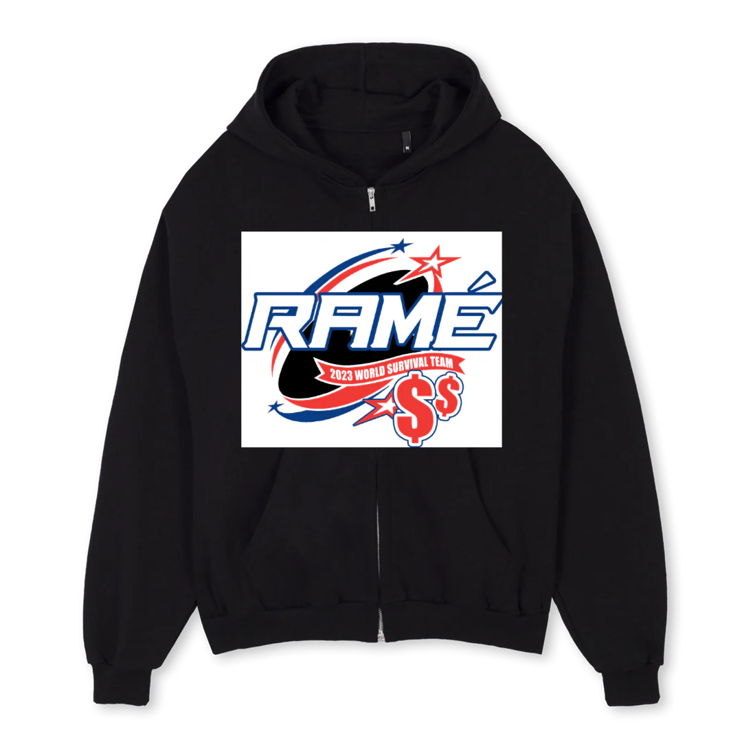 AWTHREE Black Oversized Zipped Hoodie.