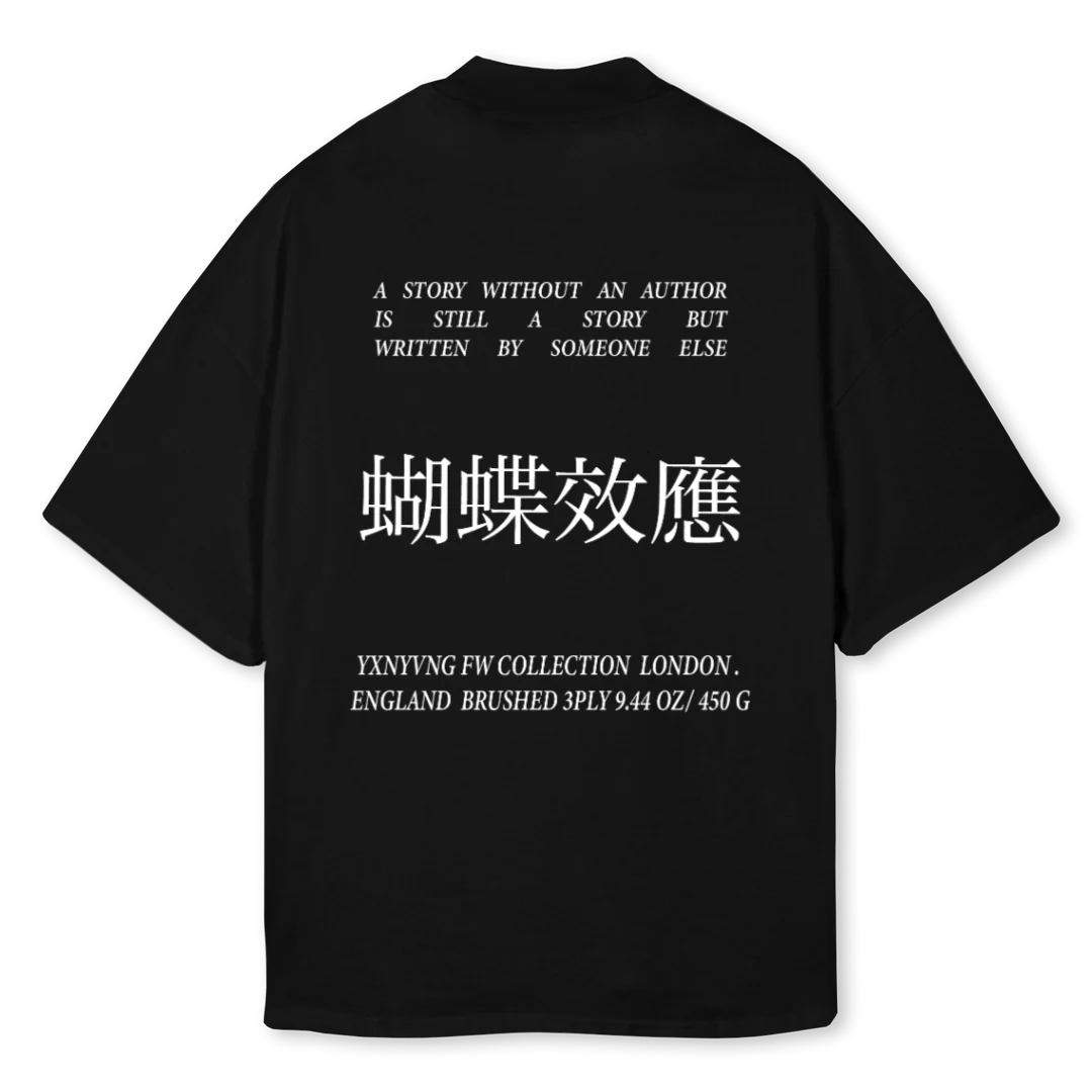 BACK WORDS MOCK T Black Oversized Mock Neck Tee. - Image 2