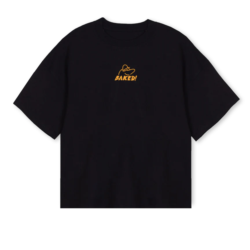 BAKED FINAL Black Oversized Boxy Tee.