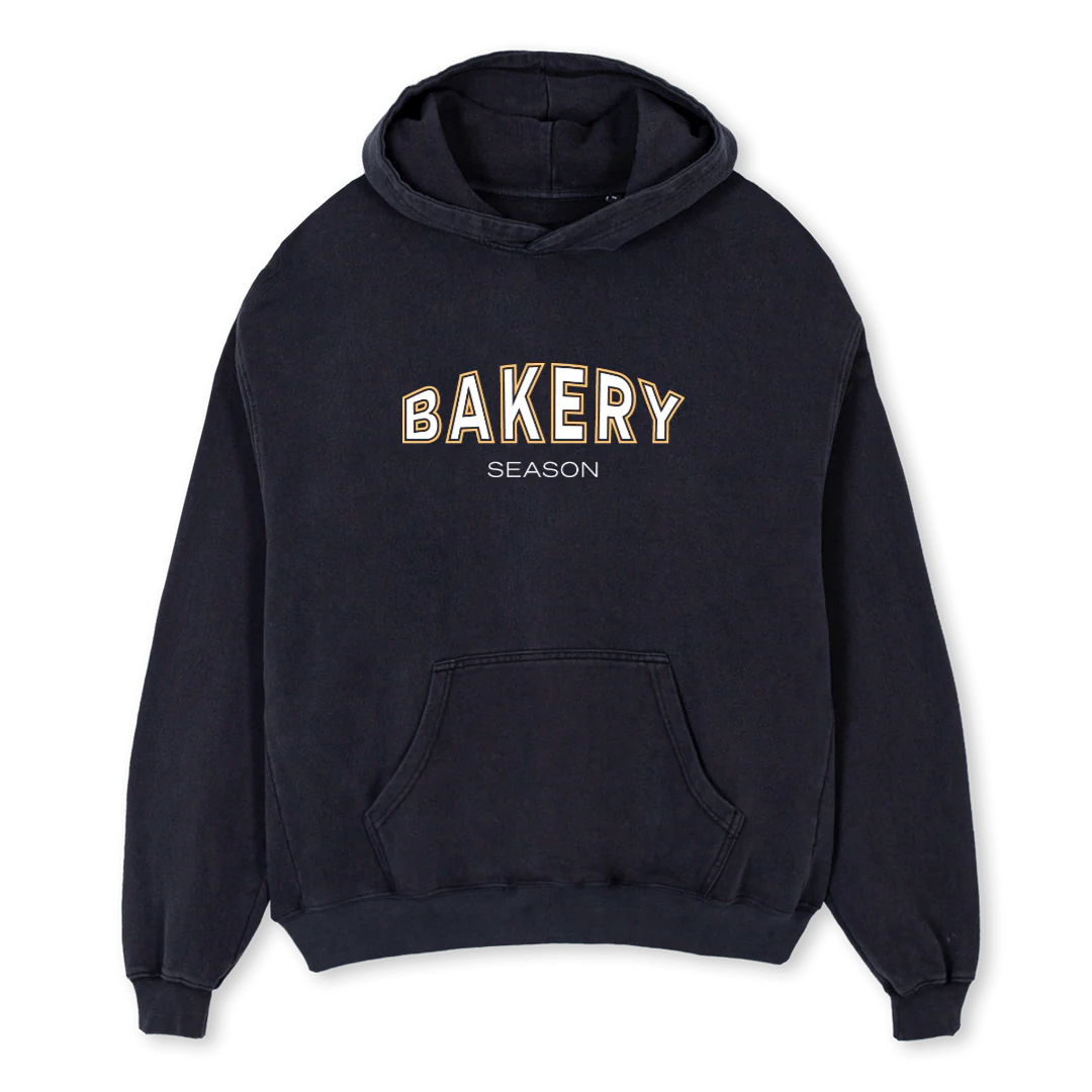 BAKERYBASICWASHED Vintage Black Oversized Hoodie.