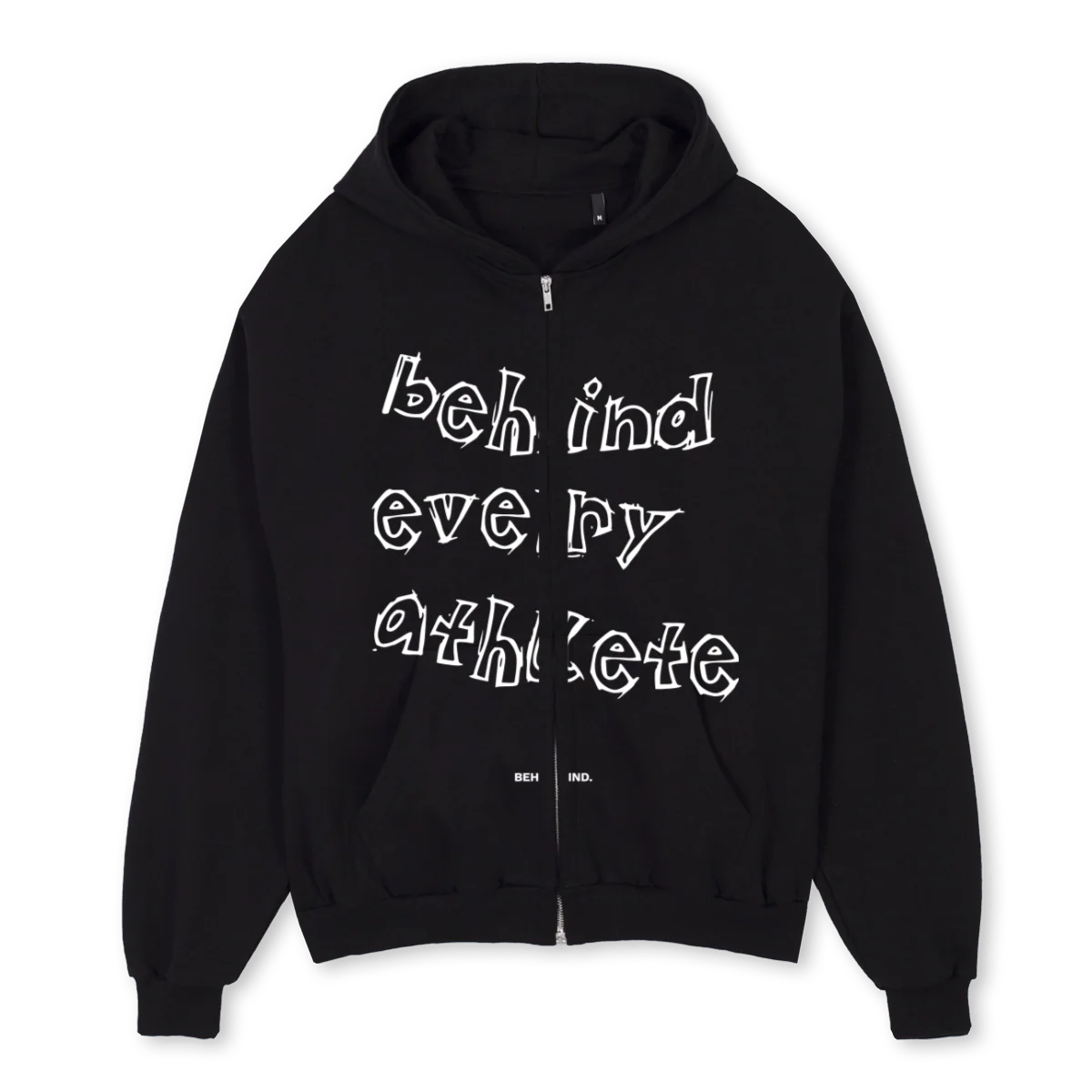BEHINDSAMPLETWO Black Oversized Zipped Hoodie.