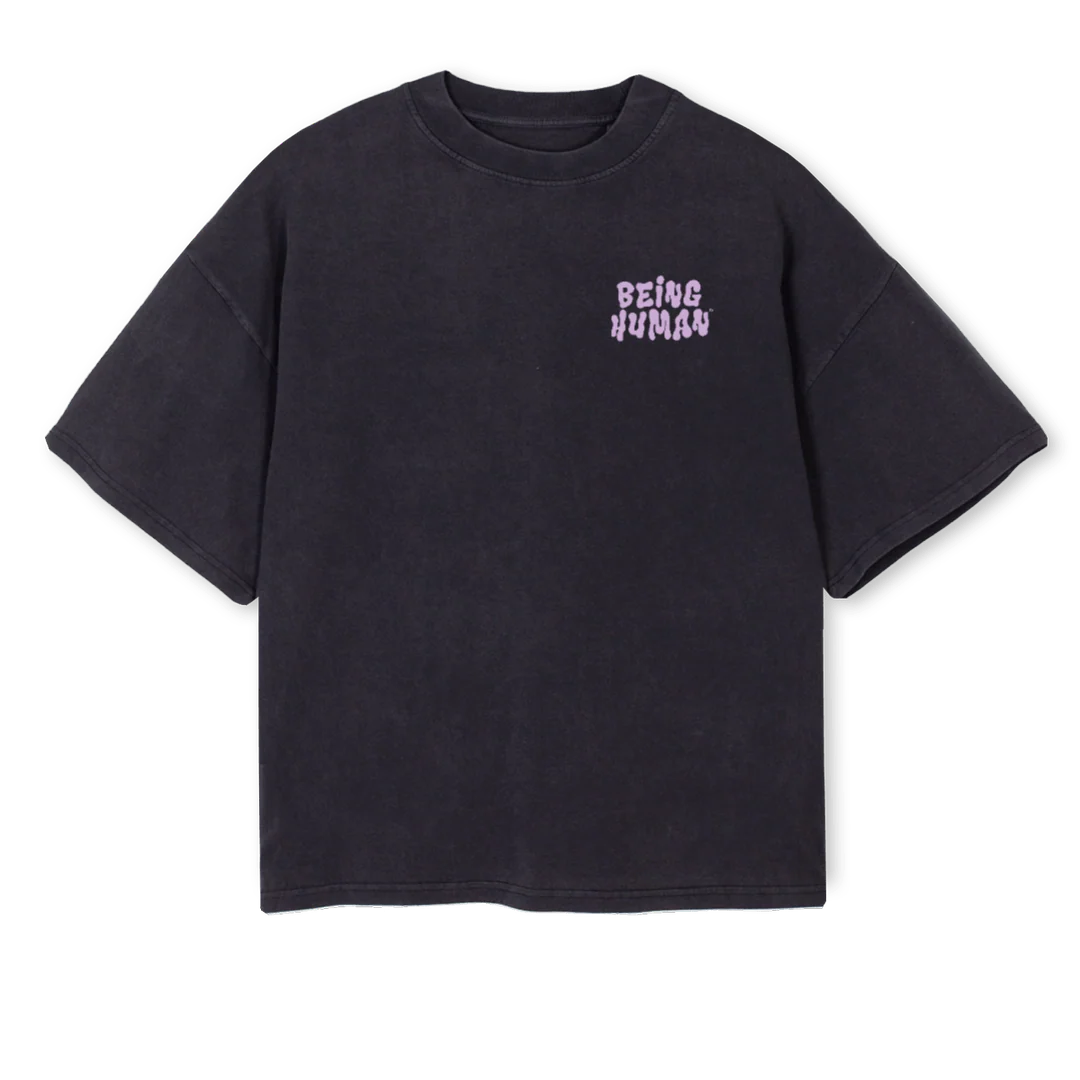BEHUMANSAMPLEPURPLE Vintage Black Oversized Boxy Tee.