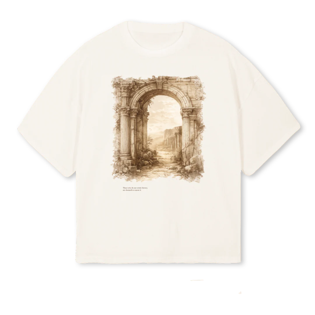BEIGE PILLARS Vintage White Oversized Boxy Tee.
