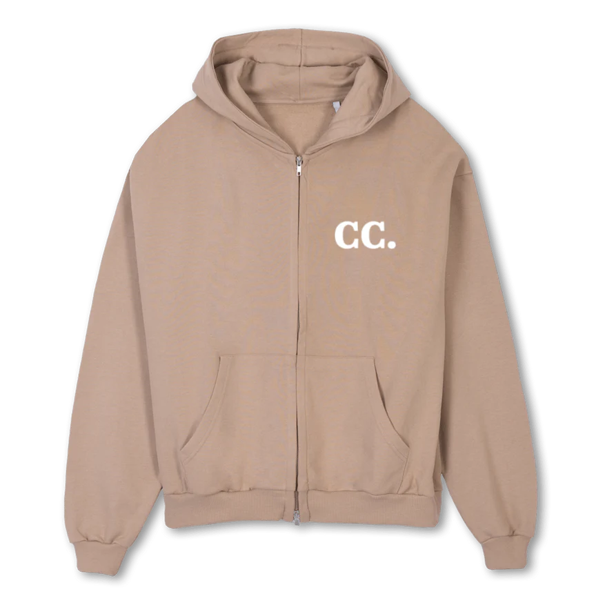 BEIGECORRECT Croissant Oversized Zipped Hoodie.