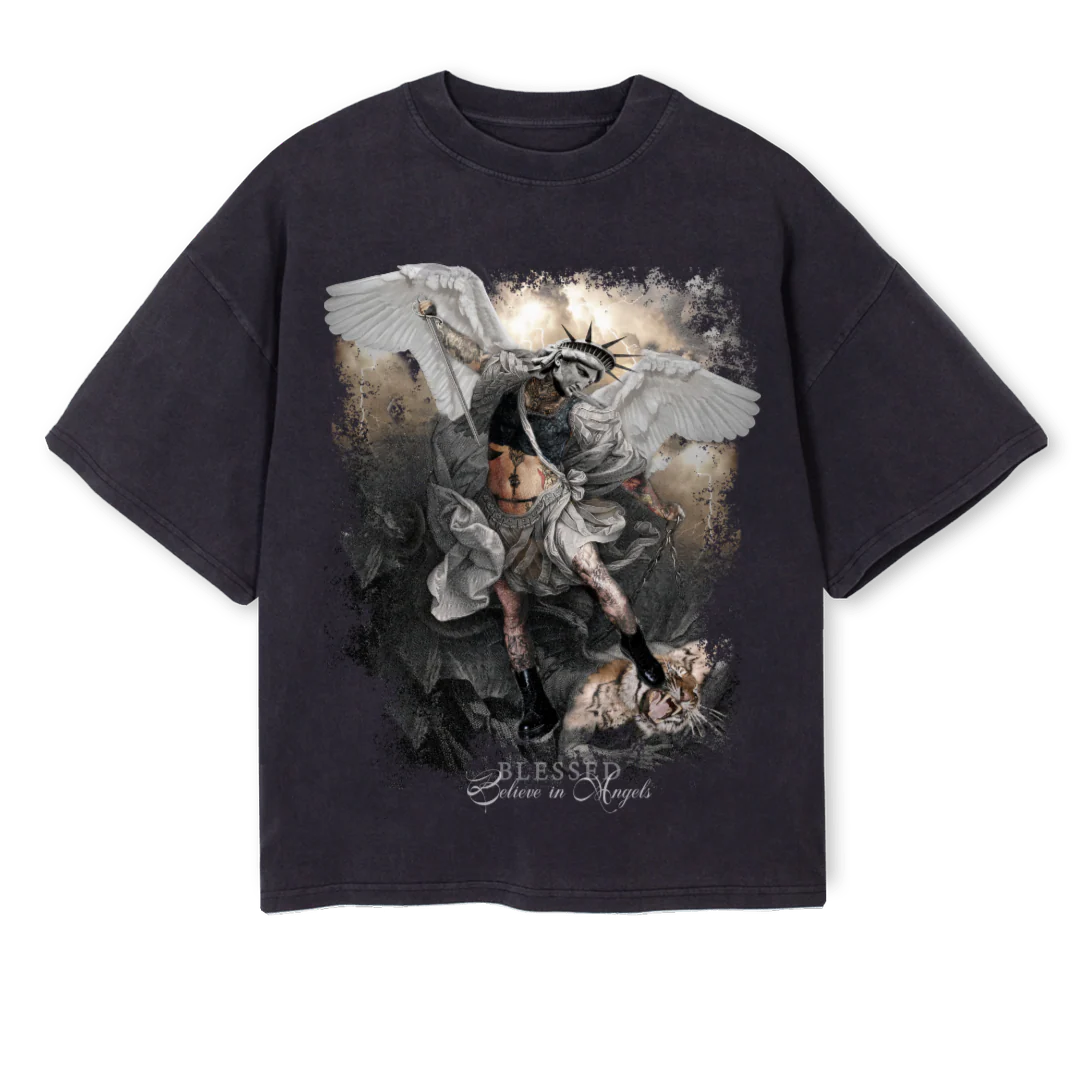 BELIEVE  Vintage Black Oversized Boxy Tee.