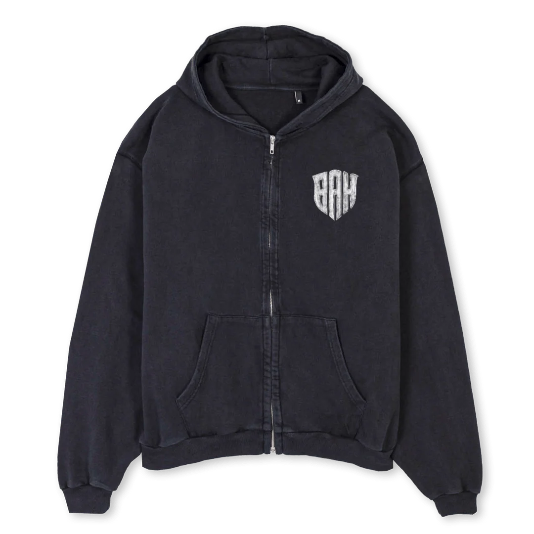 BHAZIPPERONE Vintage Black Oversized Zipped Hoodie.