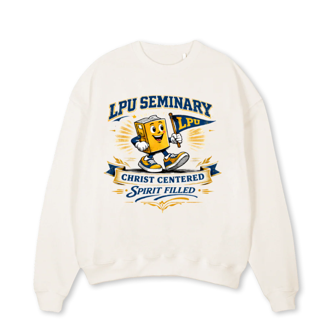 BIBLESEMINARY Vintage White Oversized Crewneck Sweater.