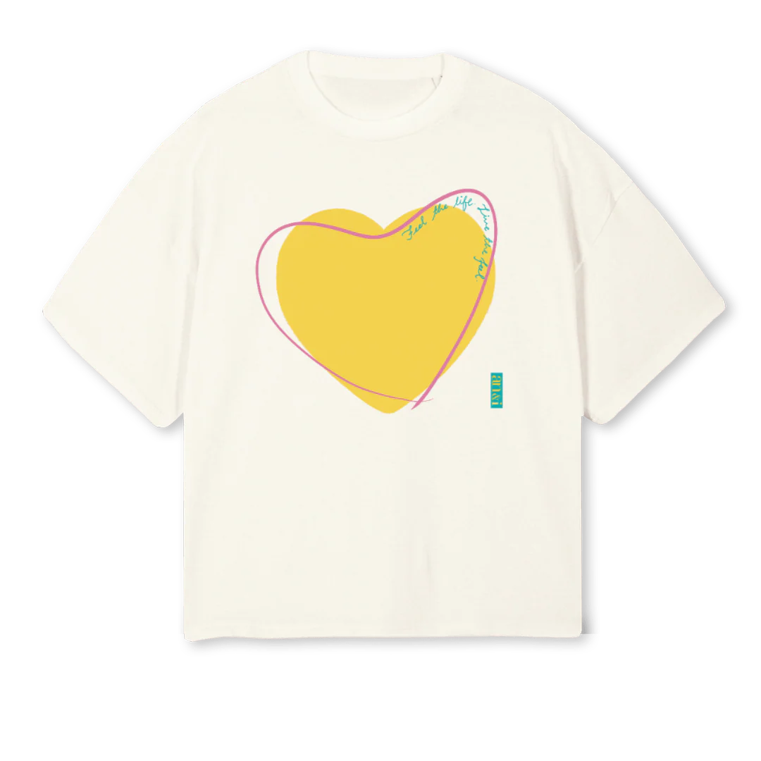 BIGHEARTY Cream Oversized Boxy Tee.