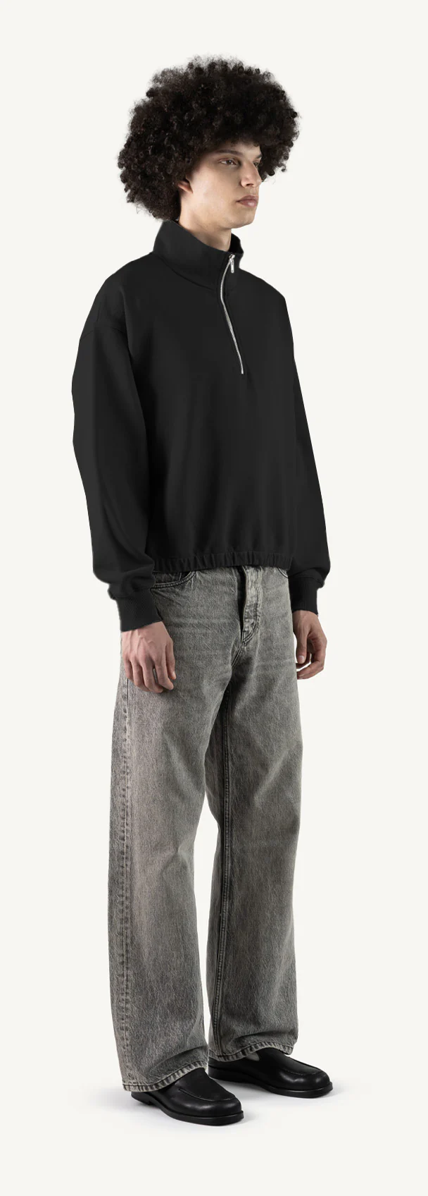 Black Oversized Boxy 1/4-Zip Sweater. - Image 3