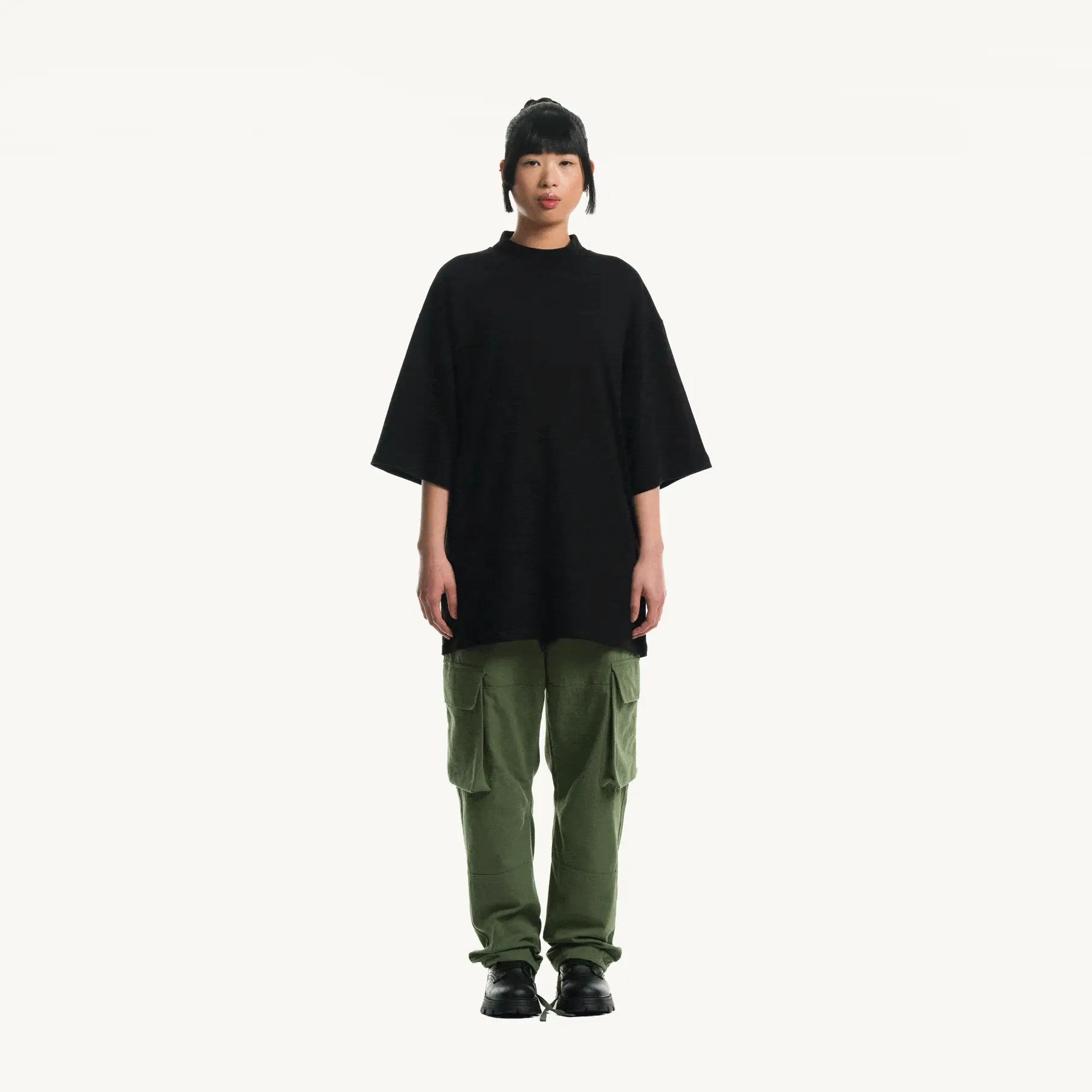 Black Oversized Mock Neck Tee. - Image 4