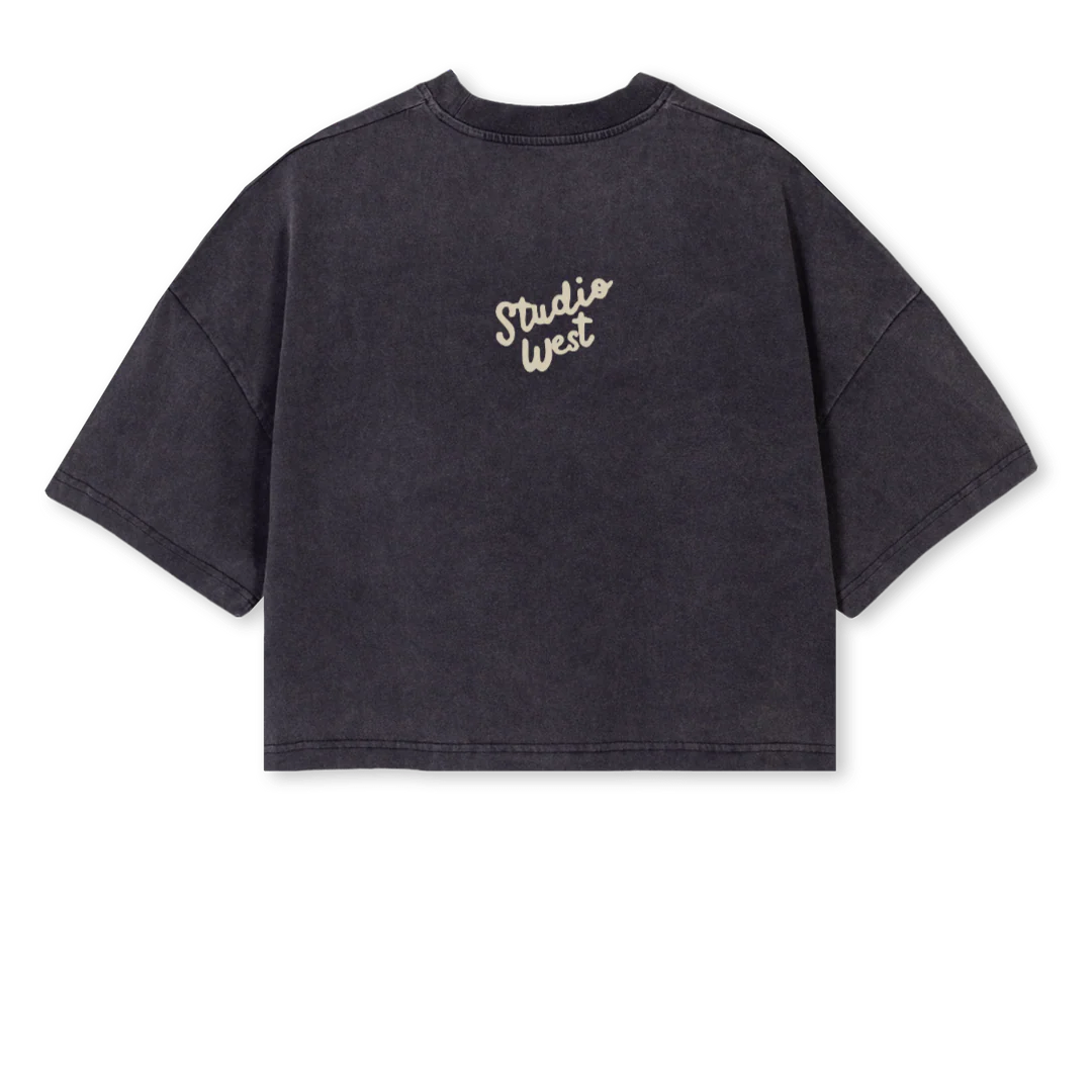 BLACKANDBEIGE Vintage Black Cropped Oversized Tee. - Image 2