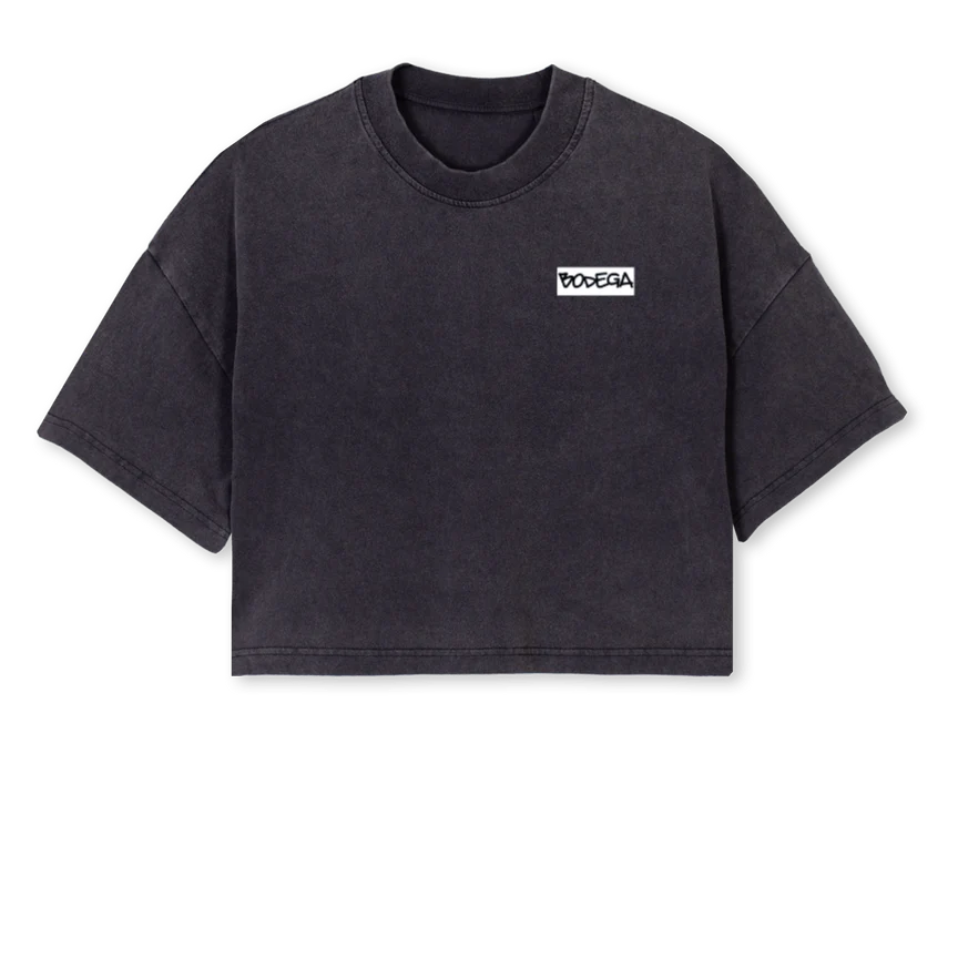 BODEGAMTLMETROCROP_VB Vintage Black Cropped Oversized Tee