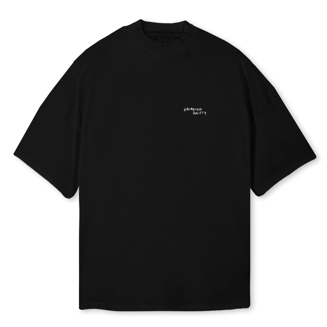 BLACKMOCKNECKBRUSH Black Oversized Mock Neck Tee.