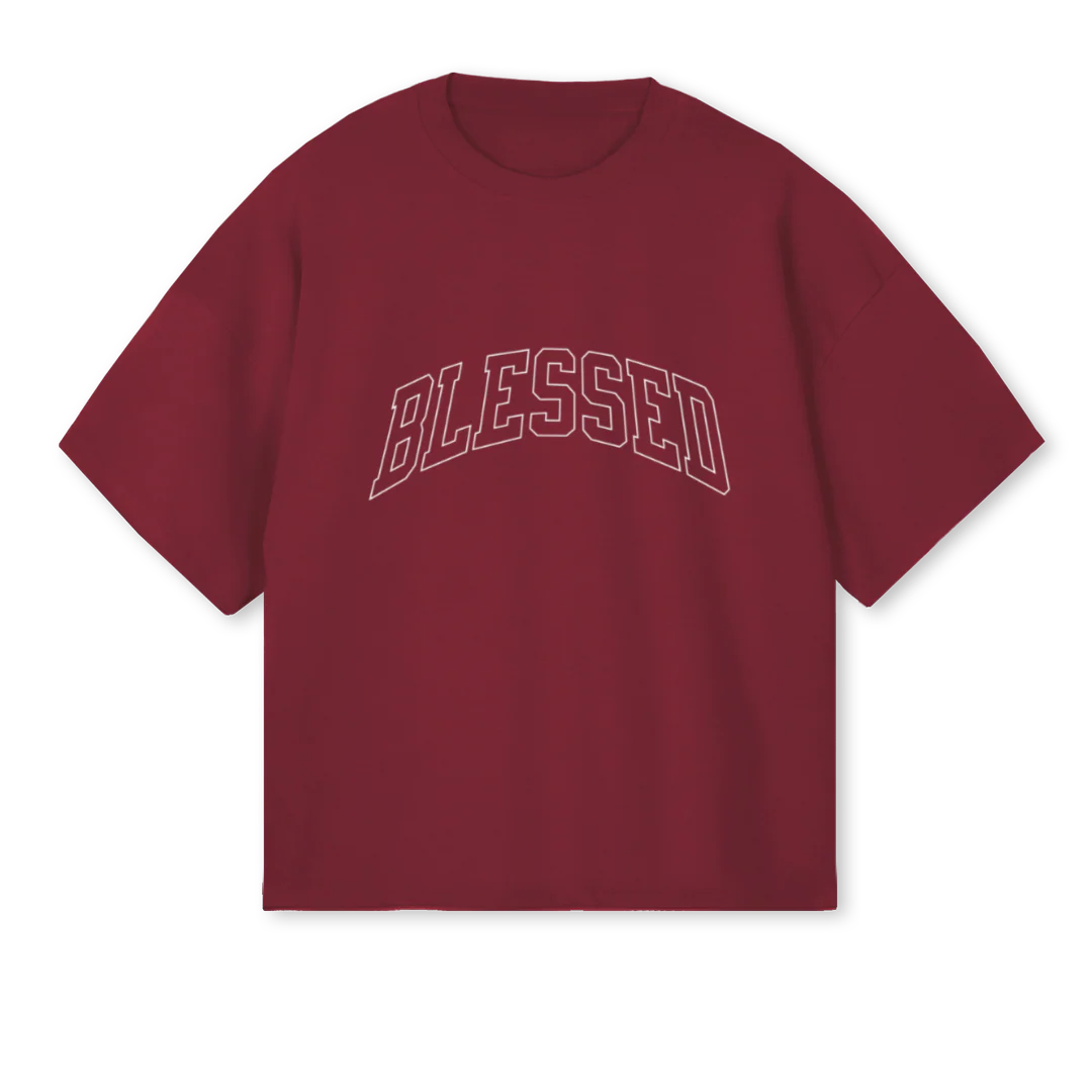 BLESSED BURGUNDY Burgundy Oversized Boxy Tee.