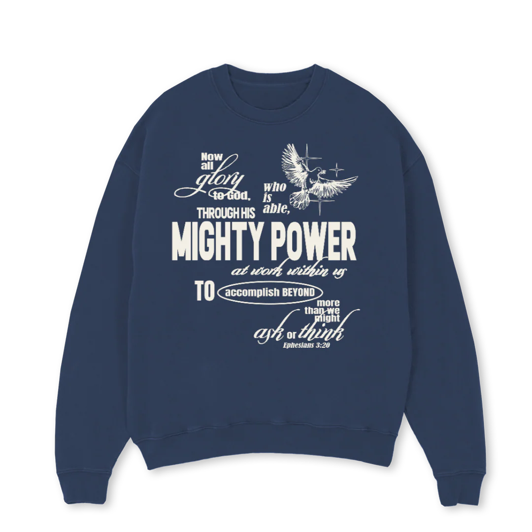 BLUCREWMIGHTY Navy Blue Oversized Crewneck Sweater.