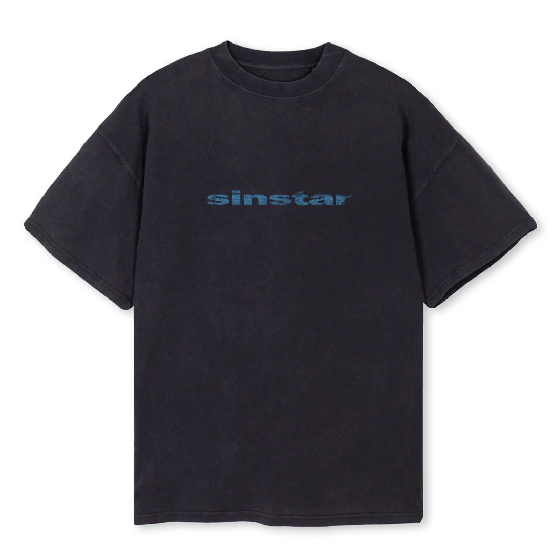 BLUE FLAME Vintage Black Oversized Tee.
