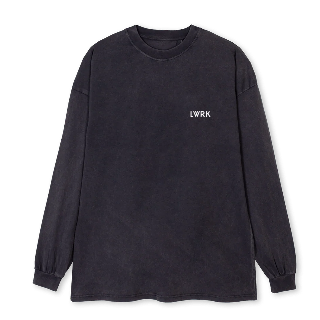 LWRK LANGUAGES_VB Vintage Black Oversized LS Tee.