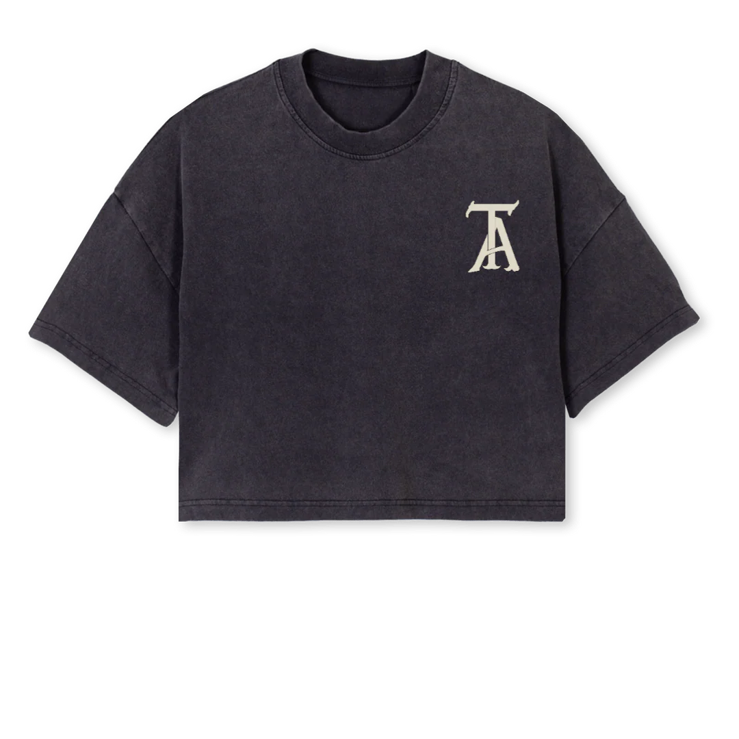 BOLD TA Vintage Black Cropped Oversized Tee.